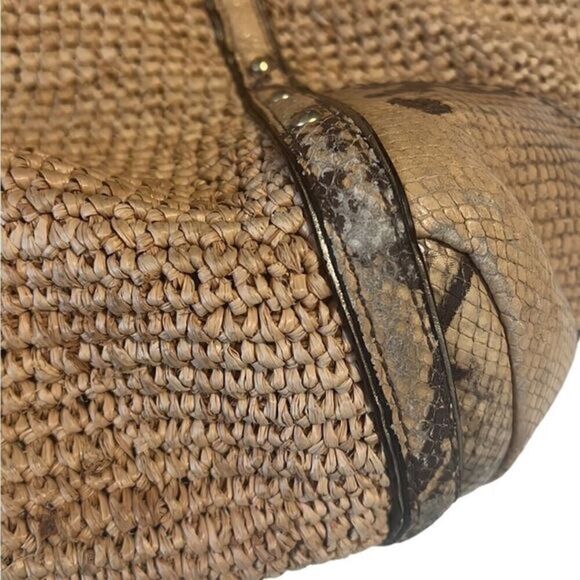 Coach Straw and Python Embossed Leather Trim Natural Large Tote 16838 - Picture 4 of 15